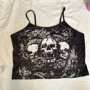 SKULL TANK TOP RARE PUNK ROCK EMO GOTH Spaghetti Straps Size large W/BLACK